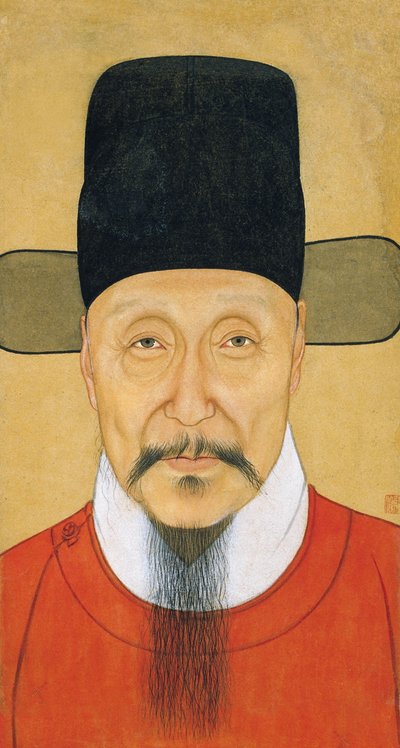 Ritratto di He Bin Gouache e inchiostro anonimo XVI secolo Museo di Nanchino da School Chinese