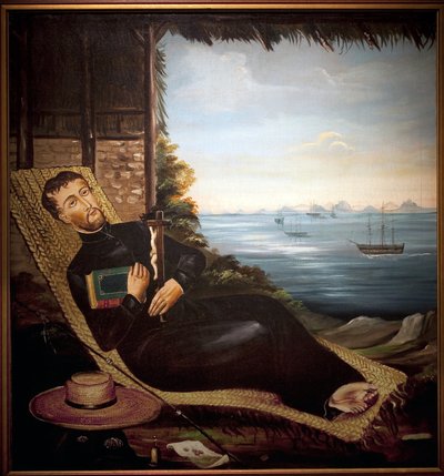 San Francesco Saverio che riposa davanti alla baia di Hong Kong (Cina). Dipinto dell