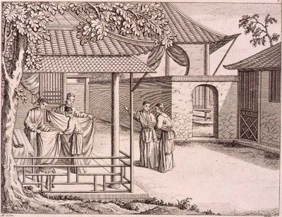 Vendita della seta dopo la tessitura, Cina, fine XVIII secolo da School Chinese