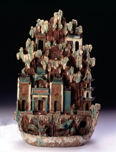 Paradiso montano taoista su Penglai realizzato nelle fornaci di Shiwan, Provincia di Guangdong, dinastia Qing 1644-1912, fine XIX secolo (terracotta policroma e dorata) da School Chinese