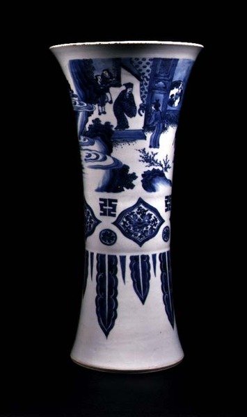 Vaso con tre registri, raffigurante un paesaggio, pannelli a losanga e lappetti discendenti da School Chinese
