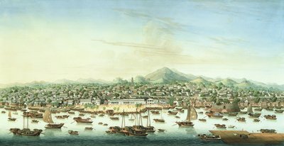 Veduta di Canton, 1800 circa (acquerello e gouache su carta) da School Chinese