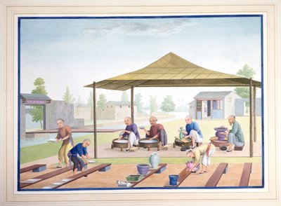 Operai che applicano gli smalti, 1825 circa (gouache su carta) da School Chinese