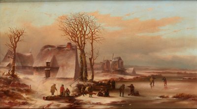 Paesaggio invernale con figure su un lago ghiacciato da School Dutch