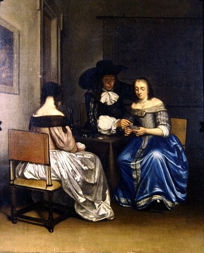 Scena Interna con Giocatori di Carte da School Dutch