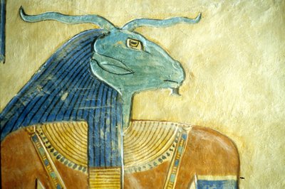 Antico Egitto, Scultura/Pittura, Dio ariete del mondo sotterraneo, Tomba di Amon hir Khopshet, Tebe, XX dinastia da School Egyptian