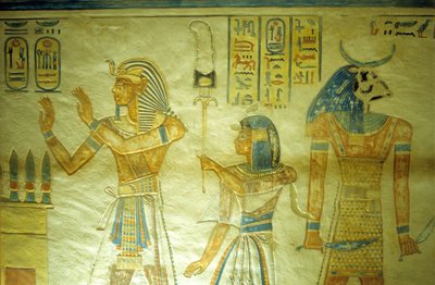 Antico Egitto, Pittura/Incisione, Tomba di Amon hir Khopshef, Ramesse III con suo figlio Amon-Hir che porta uno stendardo da School Egyptian