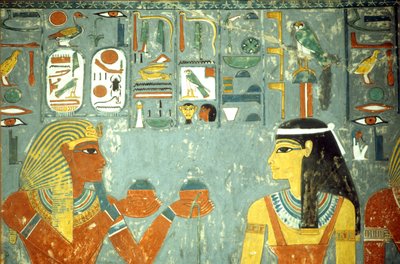 Antico Egitto, Pittura, Horemheb che offre unguenti a Hathor, Tomba di Horemheb, Tebe da School Egyptian