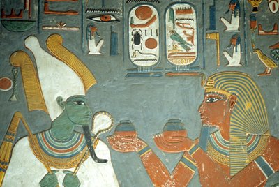 Antico Egitto, Horemheb offre unguenti a Osiride, tomba di Horemheb, Tebe da School Egyptian