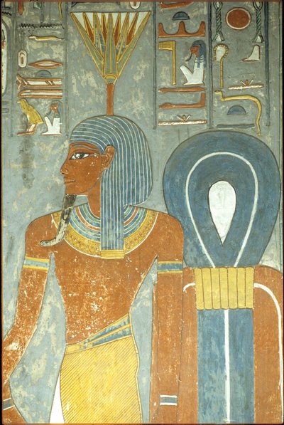 Antico Egitto, Pittura, Tomba di Horemheb, Tebe XVIII dinastia, Dio Nefertum e Nodo di Iside, Nefertum con copricapo di ninfea (foto) da School Egyptian