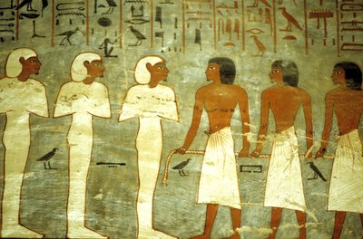Antico Egitto, Pittura, Tomba di Ramesse I, Tre dei mummiformi, tre dei che trainano la barca solare da School Egyptian