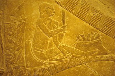 Antico Egitto, Scultura/pittura murale, Mastaba/Tomba di Idout, Saqqara, Pescatori seduti su barche che scalano pesci, VI dinastia da School Egyptian