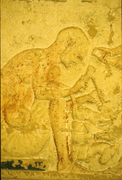 Antico Egitto, Incisione/Pittura murale, Tomba di Petosiris, Tuna el Gebel, 300 a.C., Scultore da School Egyptian