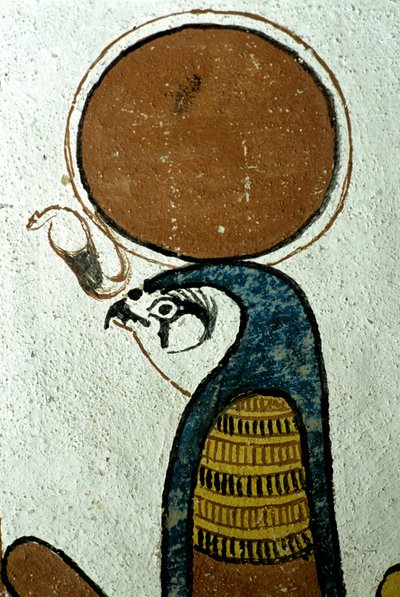 Antico Egitto, Pittura murale, Horus, Dio Sole, Simbolo del Sole, Tomba di Sennedjem, Tebe, Deir el Medina da School Egyptian
