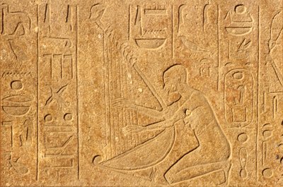 Antico Egitto, Pittura/Scultura murale, Arpista con la testa di Hatshepsut in cima all