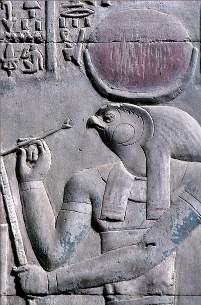 Antico Egitto, Pittura murale/incisione, Horus scrive su un rotolo di papiro, Tempio di Sebek e Horus, Kom Ombo da School Egyptian