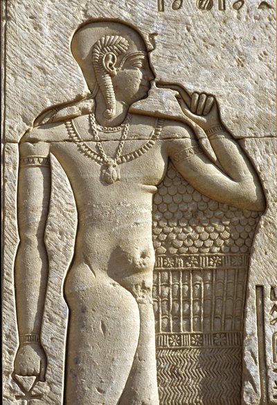 Antico Egitto, pittura/scultura murale, Ihy, figlio di Amon e Mut, Tempio di Hathor, Dendera (foto) da School Egyptian