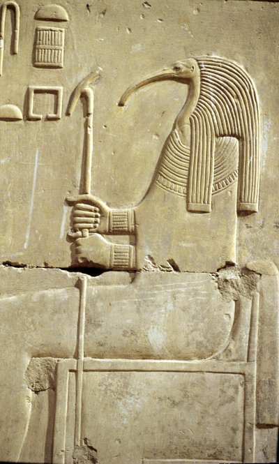 Antico Egitto, Pittura/scultura murale, Il Dio Thoth, Tempio di Seti I, Abydos da School Egyptian