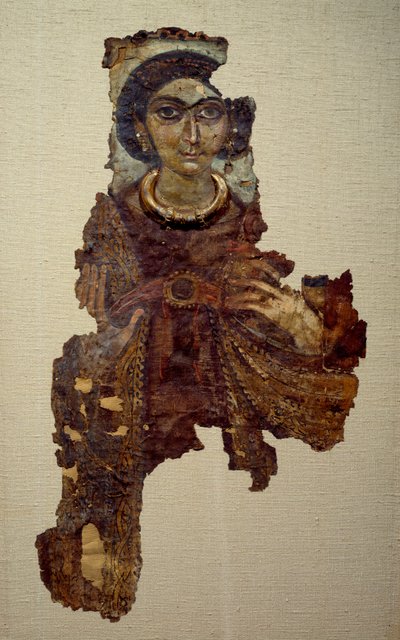 Arte copta: sudario di donna chiamata signora con la croce ansee. Dipinto su tela di lino (IV secolo d.C.) Antinoe da School Egyptian