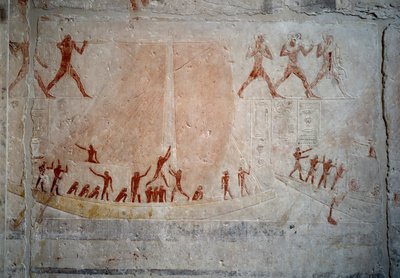 Antichità egizia: una barca a vela. Rilievo in calcare dalla Cappella della Mastaba di Akhethetep a Saqqara. V dinastia (circa 2500-2350 a.C.) 2300 a.C. Parigi, Museo del Louvre da School Egyptian