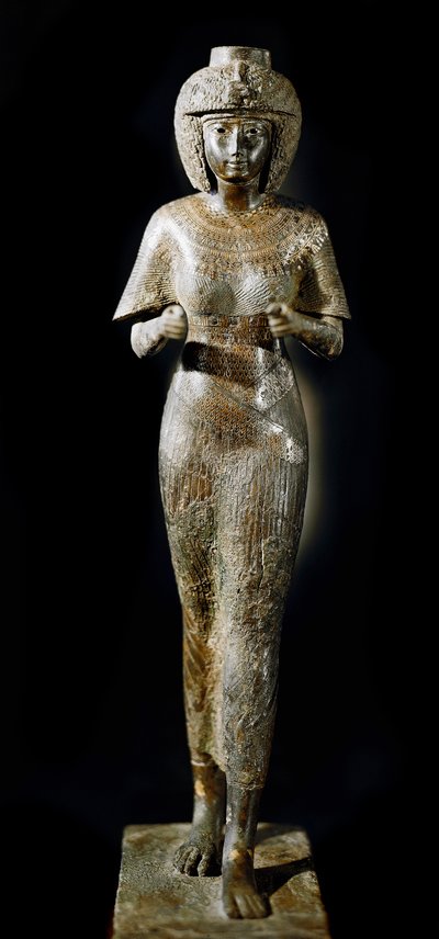 Antichità egizia: statua in bronzo della regina Karomama, moglie del faraone Takelot II. XXI dinastia. Parigi, Museo del Louvre da School Egyptian
