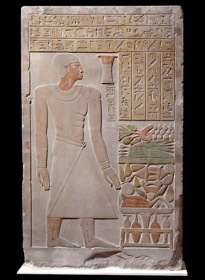 Antichità egizia: stele in calcare del monumento alla memoria del portavoce del visir Senousret che forma una cappella. Intorno al 1700 a.C. Tarda XII dinastia da School Egyptian