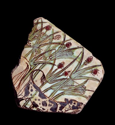 Antichità egiziana: pezzo di piastrella di faience che decora un toro nel papiro. Nuovo Impero (1550-1069 a.C.) Parigi, Museo del Louvre da School Egyptian