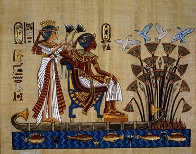 Antichità egizia: il faraone e sua moglie nel papiro. Papiro, Nuovo Impero da School Egyptian