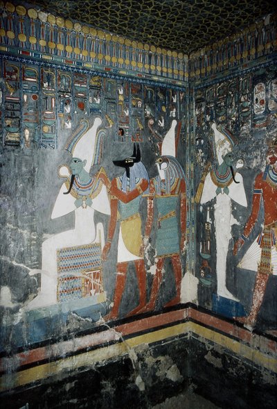 Luxor, Tebe: Valle dei Re, tomba di Horemheb, faraone egiziano su cui appare la dea Iside da School Egyptian