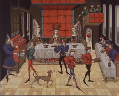 Dame aristocratiche medievali del XV secolo servite a cena da School English