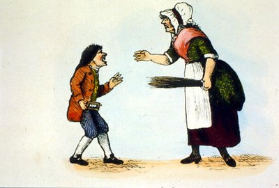 Un bambino viene punito in una scuola di Dame, illustrazione da una storia del corno da School English