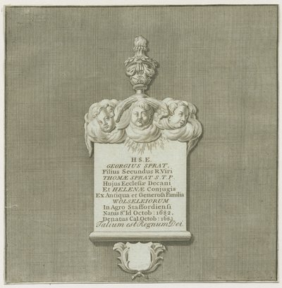 Colwich - Monumento murale a George Sprat (incisione) da School English