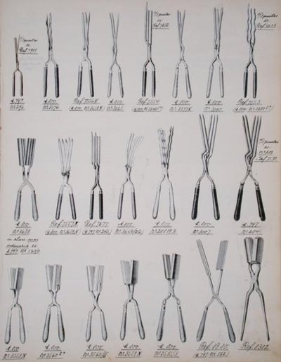 Pinze per arricciare i capelli, da un catalogo commerciale di beni domestici e accessori, c.1890-1910 da School English