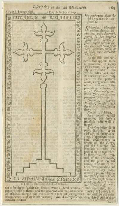 Lichfield - Lastra monumentale di Richard Mercator: incisione su legno, nd [?18° sec] da School English