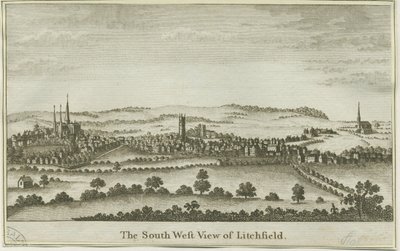 Lichfield - Vista sud-ovest: incisione su rame, nd [fine XVIII sec] da School English
