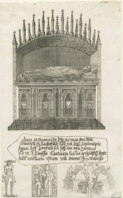 Cattedrale di Lichfield - Tomba del vescovo [?Vescovo Cornhill]: incisione, nd [?fine XVIII sec] da School English
