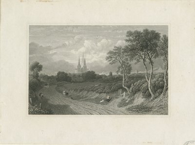 Cattedrale di Lichfield - Vista ovest (distanza): incisione, nd [?XVIII sec] da School English