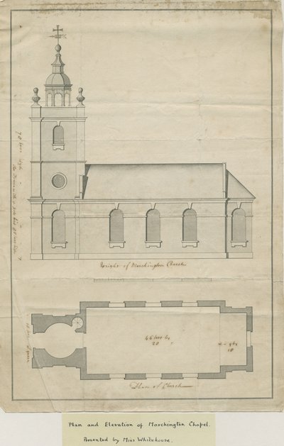 Chiesa di Marchington - Elevazione Esterna e Pianta Interna da School English