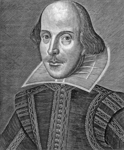 Ritratto di William Shakespeare, inciso da Martin Droeshout (c.1560-c.1642) da School English