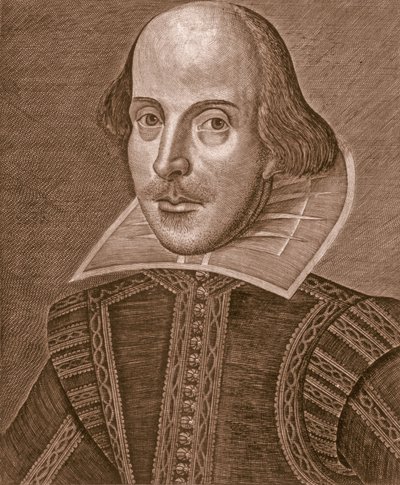 Ritratto di William Shakespeare, inciso da Martin Droeshout da School English