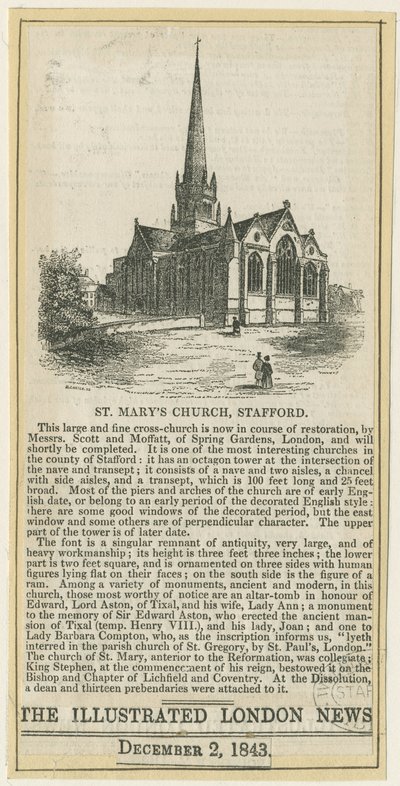 Stafford - Chiesa di Santa Maria: incisione su legno, nd [c 1843] da School English