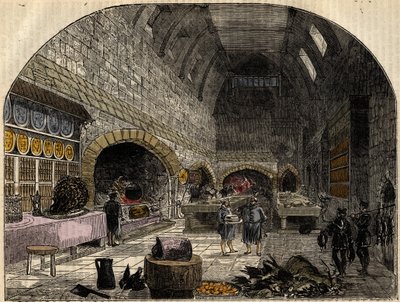 La cucina del XVI secolo della regina Elisabetta I - incisione da "History of England" di Cassell Petter & Galpin da School English