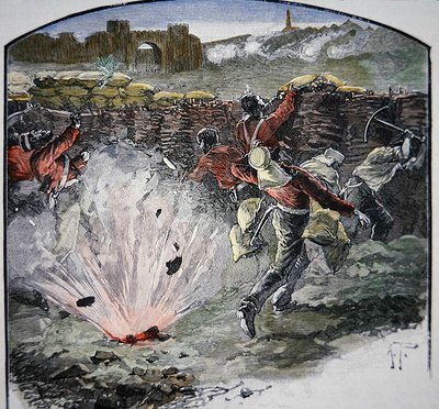 Le posizioni britanniche sotto il fuoco dei cannoni dalla città durante l