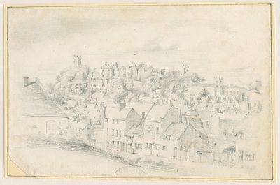 Tutbury - Città, chiesa e castello: disegno a matita, nd [?19th cent] da School English