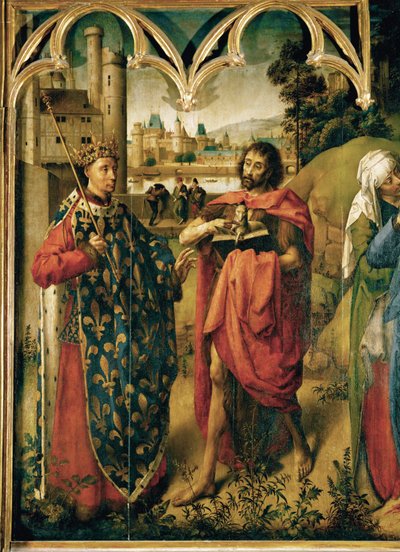 Luigi IX, il Santo con San Giovanni Battista ... da School Flemish