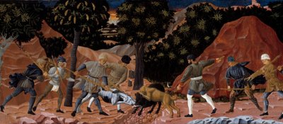 Scena di caccia al cinghiale. (dettaglio). Dipinto anonimo della Scuola Fiorentina. 1450-1460. Tolosa, Museo degli Agostiniani da School Florentine