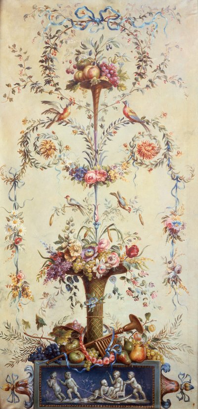 Una Tromba di Fiori e Frutta decorata con Ghirlande di Fiori da School French