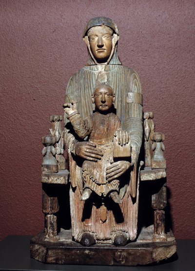 Arte francese: Vergine in maestà in quercia intagliata da School French