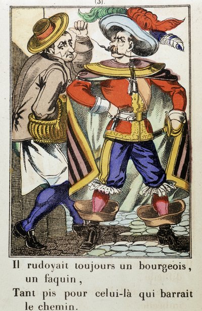 Capitano Fracasse: "Ha sempre maltrattato un borghese..." romanzo di Théophile Gautier (1811-1872) - Immagine di Epinal da School French