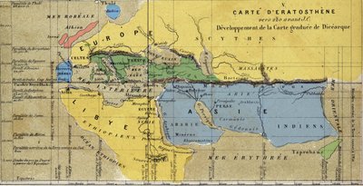 Carta di Eratostene, astronomo, geografo greco del 3° secolo a.C. 220 a.C. da School French